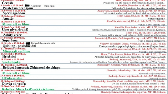 Program kino: APRÍL 2025