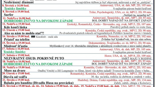 Program kino: MÁJ 2025