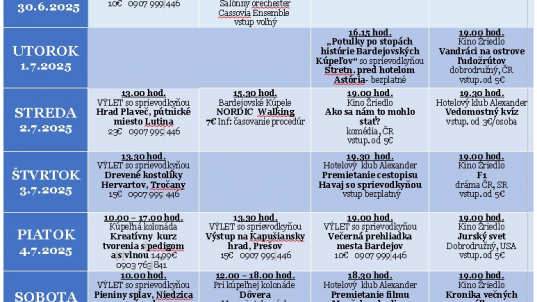 KULTÚRNE AKTIVITY BARDEJOVSKÉ KÚPELE