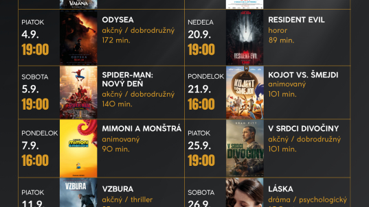 Program kino Dukla: SEPTEMBER 2026