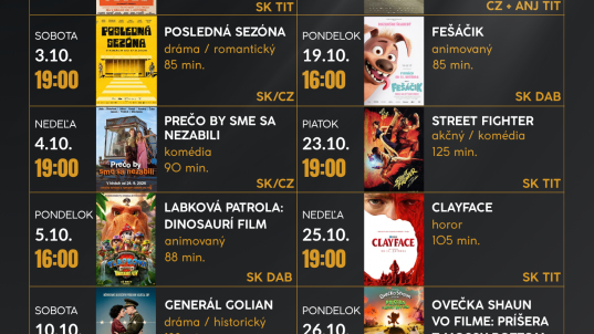 Program kino Dukla: OKTÓBER 2026